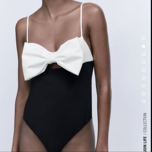 Zara black and white bow bodysuit